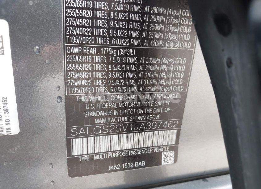 Photo 9 of 2018 Land Rover RANGE ROVER 3.0L V6 SUPERCHARGED HSE (VIN SALGS2SV1JA397462)