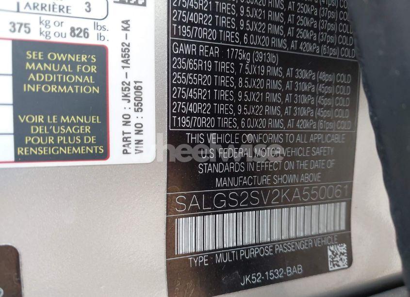 Photo 9 of 2019 Land Rover RANGE ROVER 3.0L V6 SUPERCHARGED HSE (VIN SALGS2SV2KA550061)