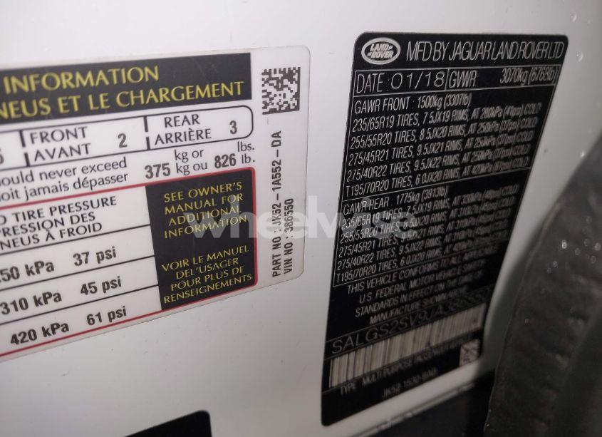 Photo 9 of 2018 Land Rover RANGE ROVER 3.0L V6 SUPERCHARGED HSE (VIN SALGS2SV9JA386550)