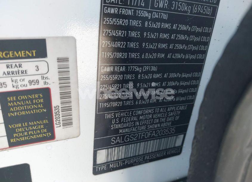 Photo 9 of 2015 Land Rover RANGE ROVER 5.0L V8 SUPERCHARGED (VIN SALGS2TF0FA203535)