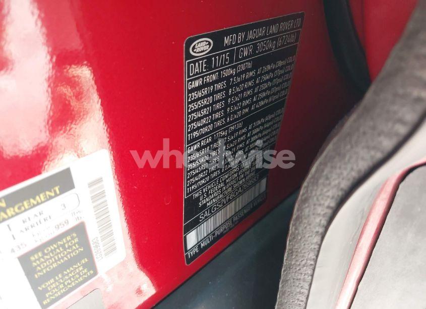 Photo 9 of 2016 Land Rover RANGE ROVER 3.0L V6 SUPERCHARGED HSE (VIN SALGS2VF6GA269683)