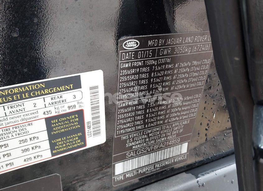 Photo 9 of 2015 Land Rover RANGE ROVER 3.0L V6 SUPERCHARGED HSE (VIN SALGS2VF8FA214859)