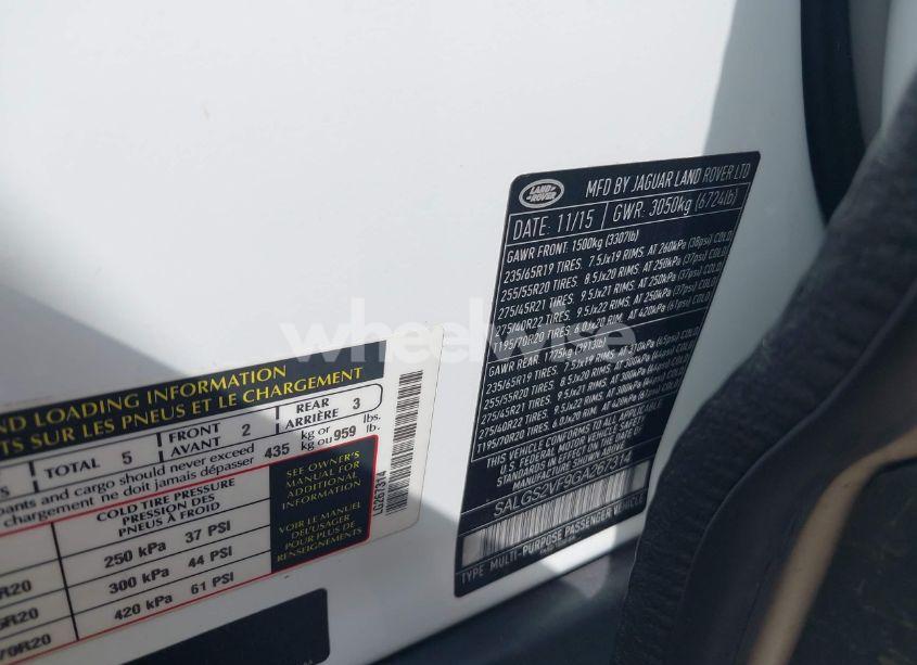 Photo 9 of 2016 Land Rover RANGE ROVER 3.0L V6 SUPERCHARGED HSE (VIN SALGS2VF9GA267314)