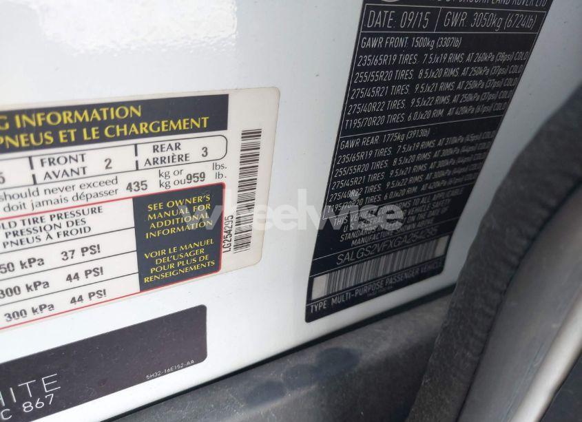 Photo 9 of 2016 Land Rover RANGE ROVER 3.0L V6 SUPERCHARGED HSE (VIN SALGS2VFXGA254295)