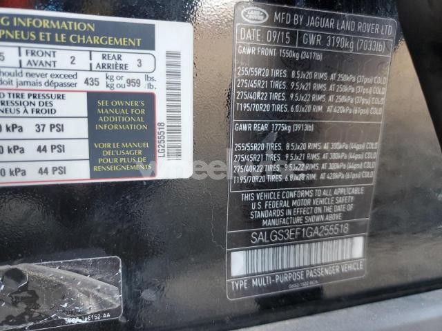 Photo 9 of 2016 LAND ROVER RANGE ROVER SUPERCHARGED N/A (VIN SALGS3EF1GA255518)