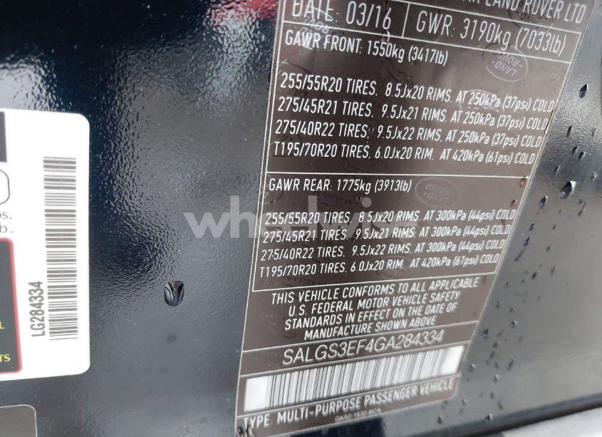 Photo 9 of 2016 Land Rover RANGE ROVER 5.0L V8 SUPERCHARGED (VIN SALGS3EF4GA284334)