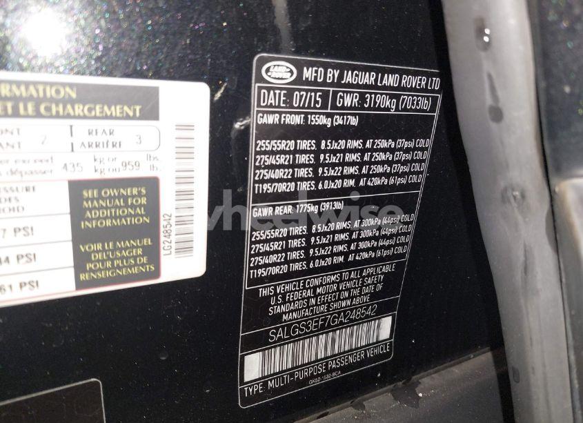 Photo 9 of 2016 Land Rover RANGE ROVER 5.0L V8 SUPERCHARGED (VIN SALGS3EF7GA248542)