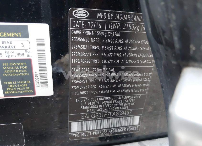 Photo 9 of 2015 Land Rover RANGE ROVER 5.0L V8 SUPERCHARGED (VIN SALGS3TF7FA209497)