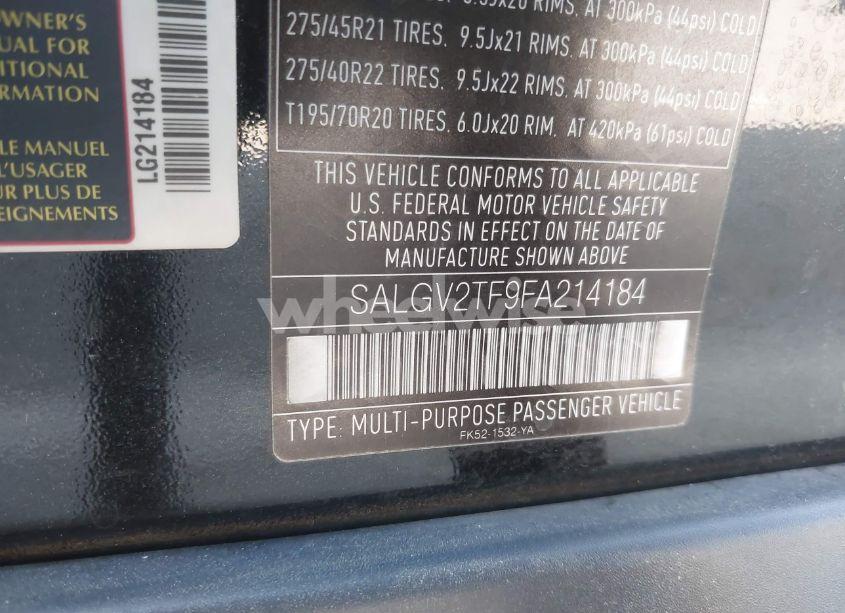 Photo 9 of 2015 Land Rover RANGE ROVER 5.0L V8 SUPERCHARGED AUTOBIOGRAPHY (VIN SALGV2TF9FA214184)