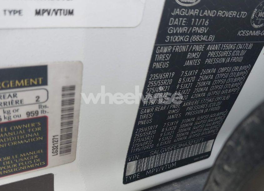 Photo 9 of 2017 Land Rover RANGE ROVER 5.0L V8 SUPERCHARGED AUTOBIOGRAPHY (VIN SALGV5FE3HA321271)