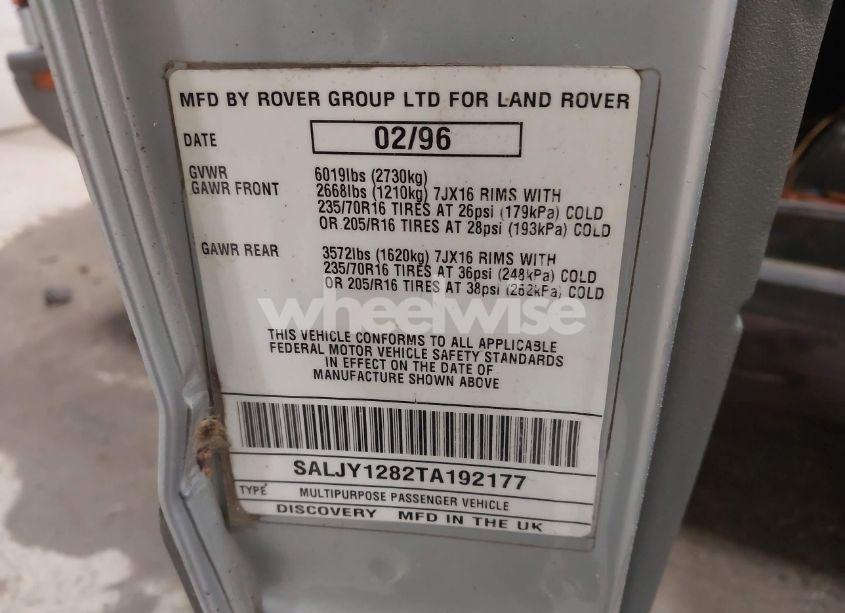 Photo 9 of 1996 Land Rover DISCOVERY (VIN SALJY1282TA192177)