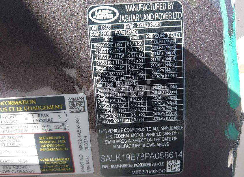 Photo 9 of 2023 Land Rover RANGE ROVER AUTOBIOGRAPHY (VIN SALK19E78PA058614)