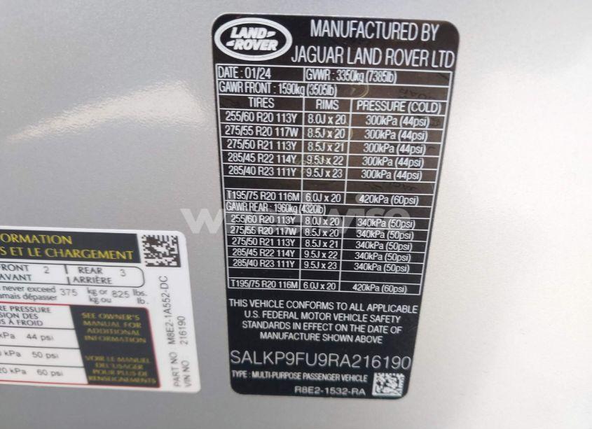 Photo 9 of 2024 Land Rover RANGE ROVER P400 SE (VIN SALKP9FU9RA216190)
