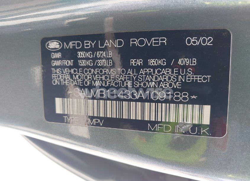 Photo 9 of 2003 Land Rover RANGE ROVER HSE (VIN SALMB11433A109188)