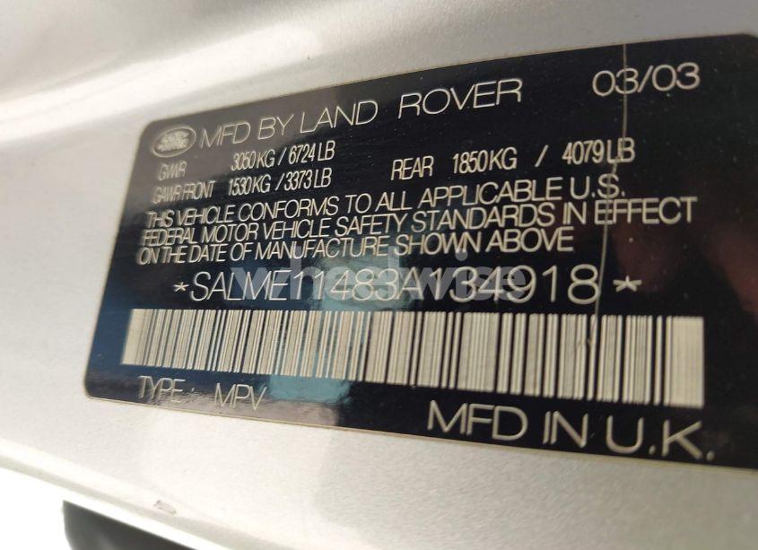 Photo 9 of 2003 Land Rover RANGE ROVER HSE (VIN SALME11483A134918)