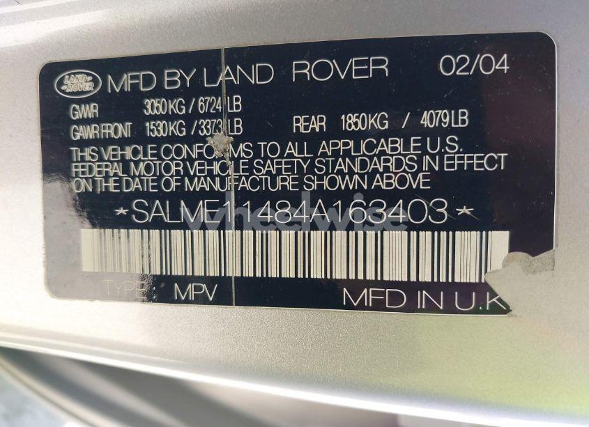 Photo 9 of 2004 Land Rover RANGE ROVER HSE (VIN SALME11484A163403)