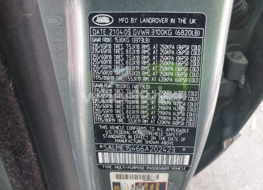 Photo 9 of 2006 Land Rover RANGE ROVER HSE (VIN SALME15466A202423)