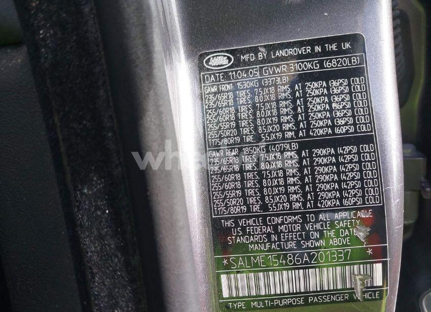 Photo 9 of 2006 Land Rover RANGE ROVER HSE (VIN SALME15486A201337)