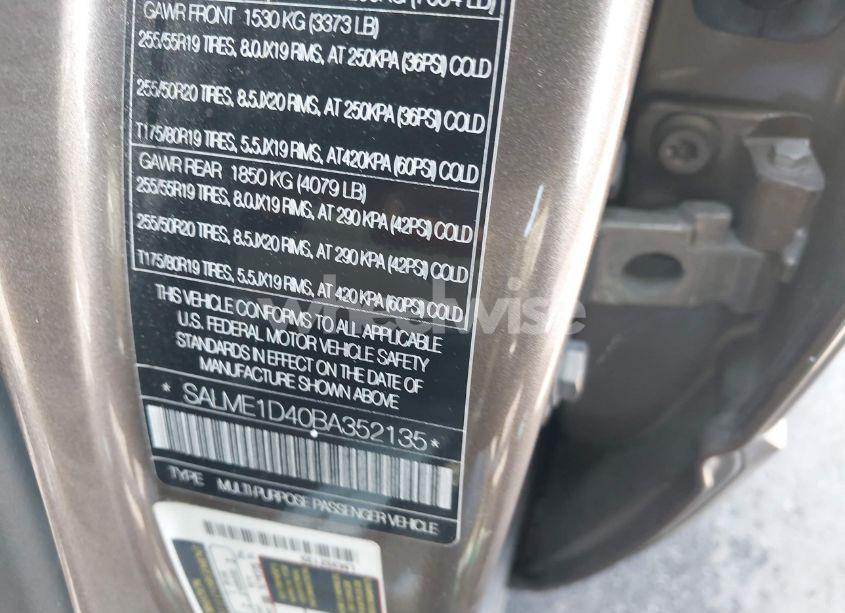 Photo 9 of 2011 Land Rover RANGE ROVER HSE (VIN SALME1D40BA352135)