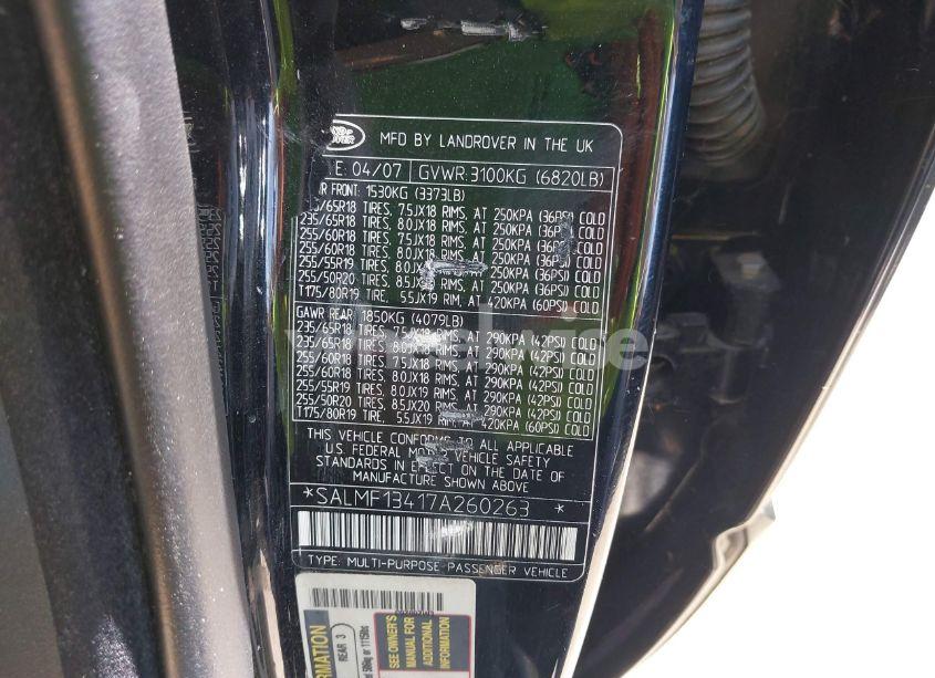 Photo 9 of 2007 Land Rover RANGE ROVER SUPERCHARGED (VIN SALMF13417A260263)