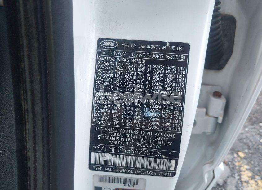 Photo 9 of 2008 Land Rover RANGE ROVER SUPERCHARGED (VIN SALMF13438A275736)