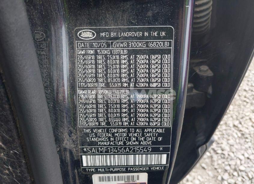 Photo 9 of 2006 Land Rover RANGE ROVER SUPERCHARGED (VIN SALMF13456A215549)