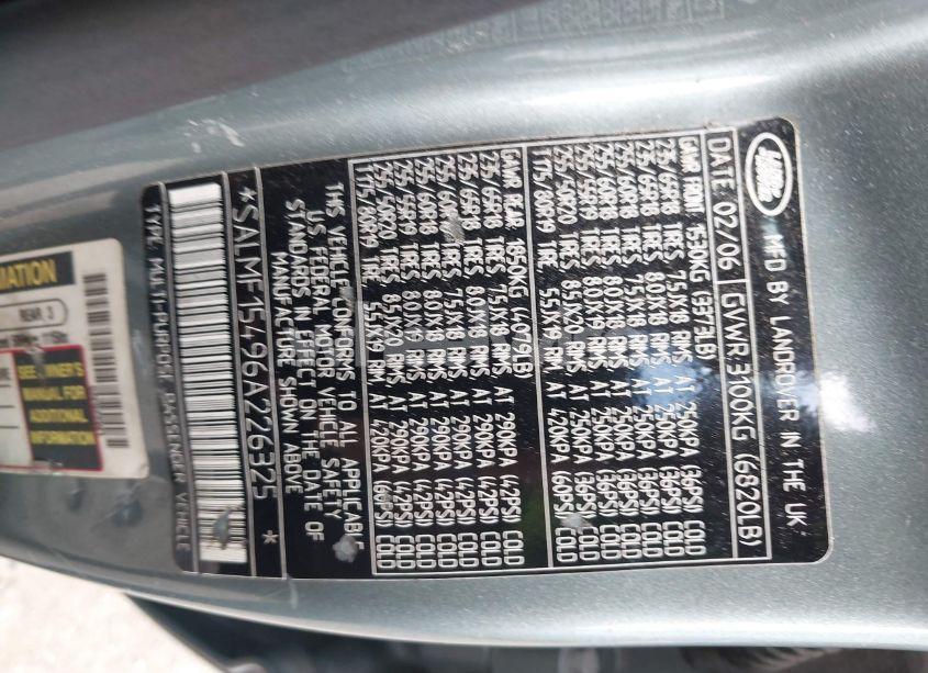 Photo 9 of 2006 Land Rover RANGE ROVER HSE (VIN SALMF15496A226325)