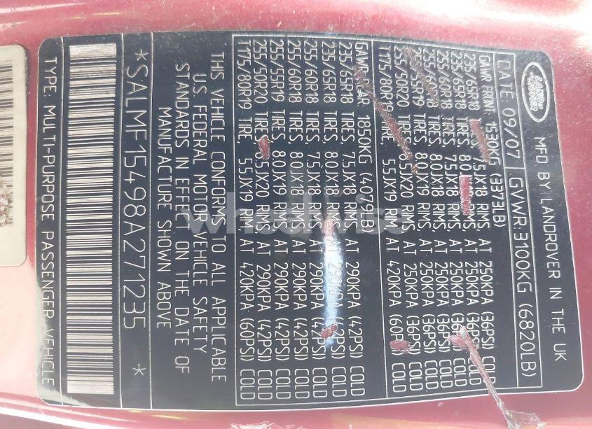 Photo 9 of 2008 Land Rover RANGE ROVER HSE (VIN SALMF15498A271235)