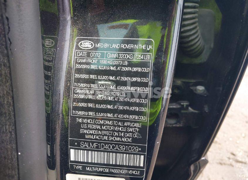 Photo 9 of 2012 Land Rover RANGE ROVER HSE (VIN SALMF1D40CA391029)
