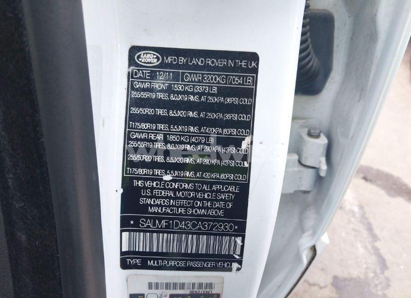 Photo 9 of 2012 Land Rover RANGE ROVER HSE (VIN SALMF1D43CA372930)