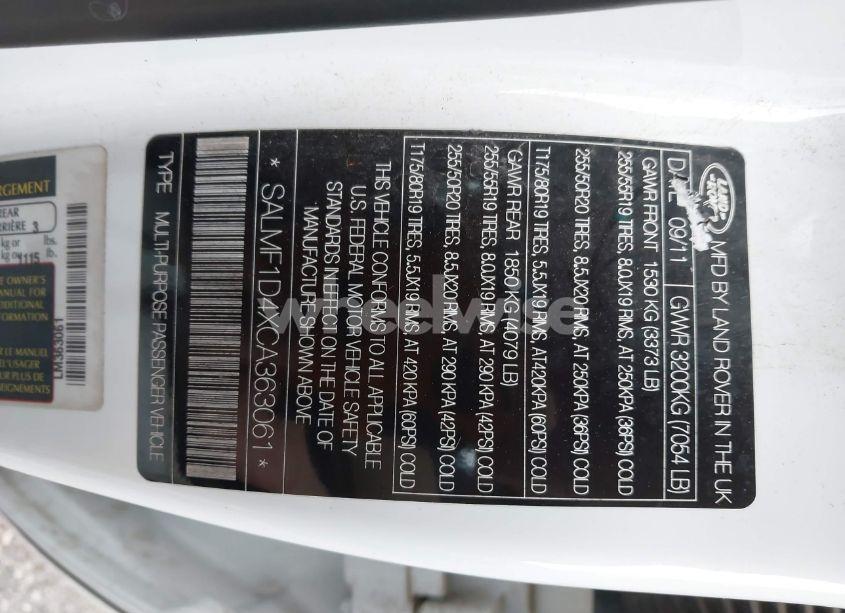 Photo 9 of 2012 Land Rover RANGE ROVER HSE (VIN SALMF1D4XCA363061)