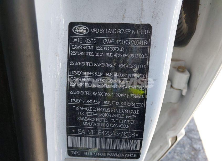 Photo 9 of 2012 Land Rover RANGE ROVER SUPERCHARGED (VIN SALMF1E42CA383058)