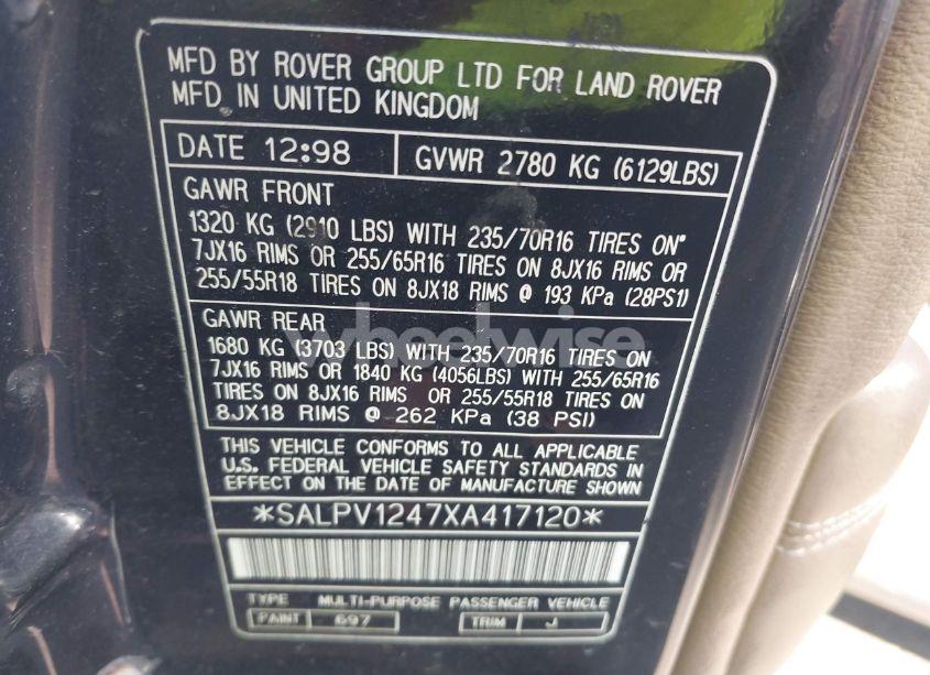Photo 9 of 1999 Land Rover RANGE ROVER 4.0 SE (VIN SALPV1247XA417120)