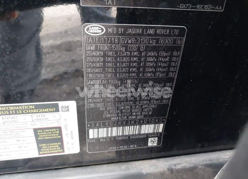 Photo 9 of 2019 Land Rover DISCOVERY SE (VIN SALRG2RV3K2401040)