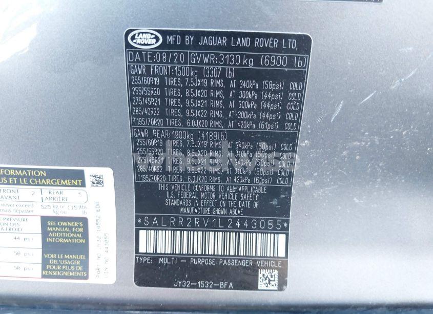 Photo 9 of 2020 Land Rover DISCOVERY HSE (VIN SALRR2RV1L2443055)