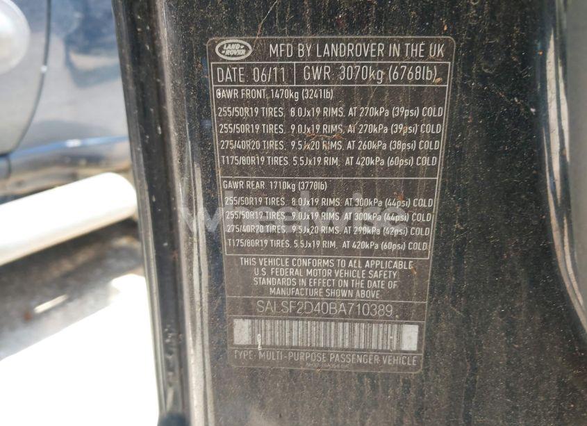 Photo 9 of 2011 Land Rover RANGE ROVER SPORT HSE (VIN SALSF2D40BA710389)