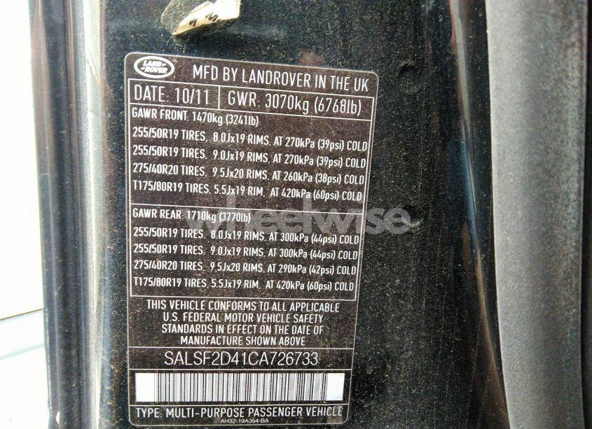 Photo 9 of 2012 Land Rover RANGE ROVER SPORT HSE (VIN SALSF2D41CA726733)