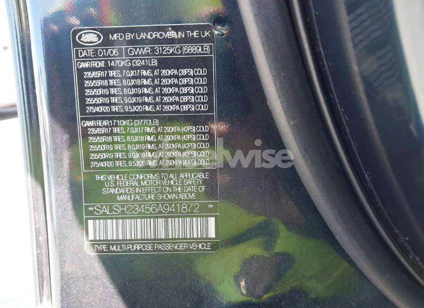 Photo 9 of 2006 Land Rover RANGE ROVER SPORT SUPERCHARGED (VIN SALSH23456A941872)