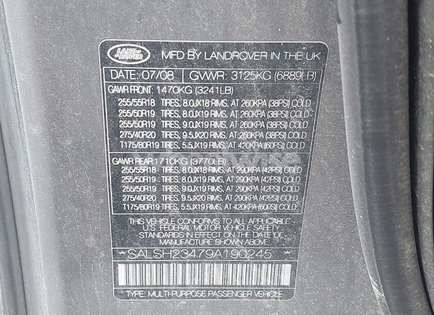 Photo 9 of 2009 Land Rover RANGE ROVER SPORT SUPERCHARGED (VIN SALSH23479A190245)