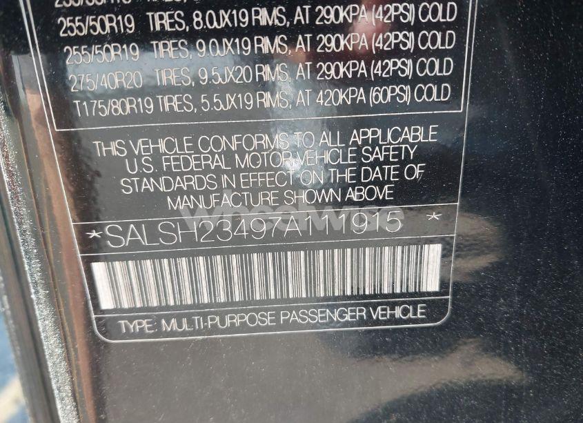 Photo 9 of 2007 Land Rover RANGE ROVER SPORT SUPERCHARGED (VIN SALSH23497A111915)