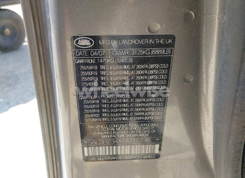 Photo 9 of 2007 Land Rover RANGE ROVER SPORT SUPERCHARGED (VIN SALSH234X7A115746)