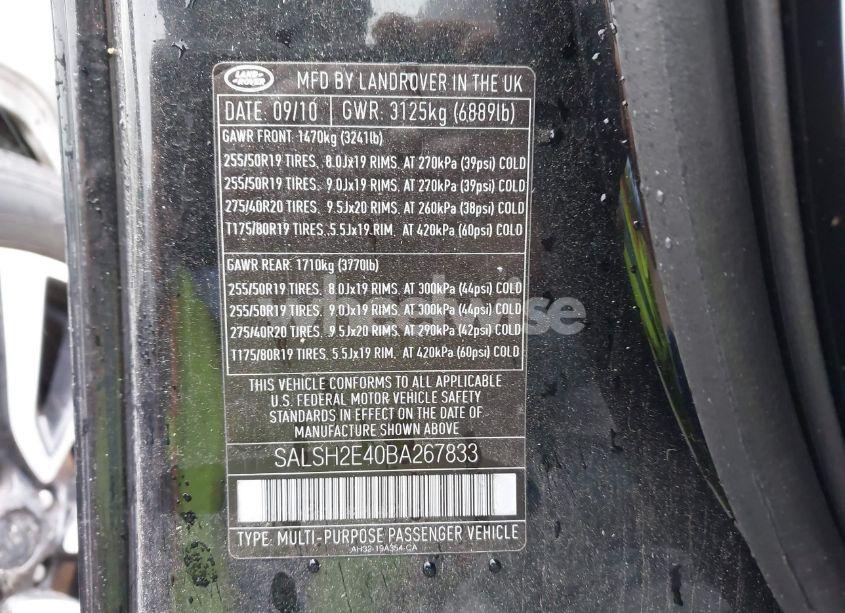 Photo 9 of 2011 Land Rover RANGE ROVER SPORT (VIN SALSH2E40BA267833)