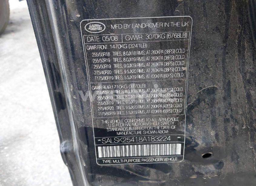 Photo 9 of 2008 Land Rover RANGE ROVER SPORT HSE (VIN SALSK25418A183224)