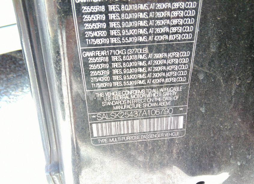 Photo 9 of 2007 Land Rover RANGE ROVER SPORT HSE (VIN SALSK25437A106790)