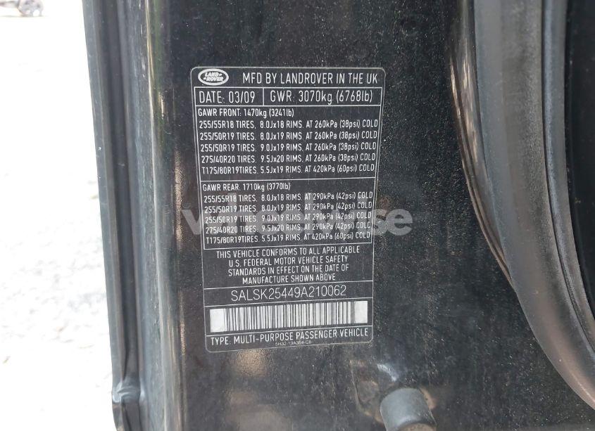 Photo 9 of 2009 Land Rover RANGE ROVER SPORT HSE (VIN SALSK25449A210062)