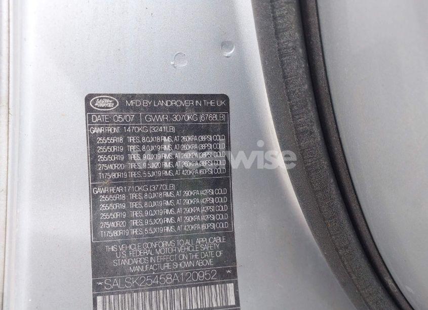 Photo 9 of 2008 Land Rover RANGE ROVER SPORT HSE (VIN SALSK25458A120952)