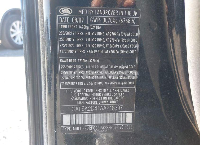 Photo 9 of 2010 Land Rover RANGE ROVER SPORT HSE (VIN SALSK2D41AA218397)