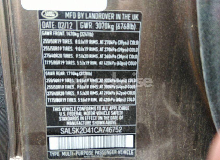 Photo 9 of 2012 Land Rover RANGE ROVER SPORT LUX (VIN SALSK2D41CA746752)