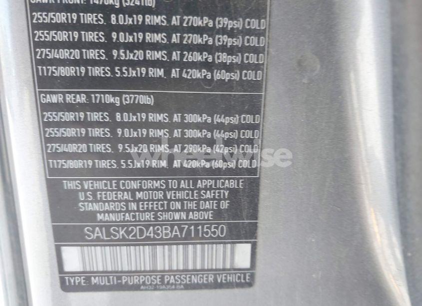 Photo 9 of 2011 Land Rover RANGE ROVER SPORT HSE (VIN SALSK2D43BA711550)