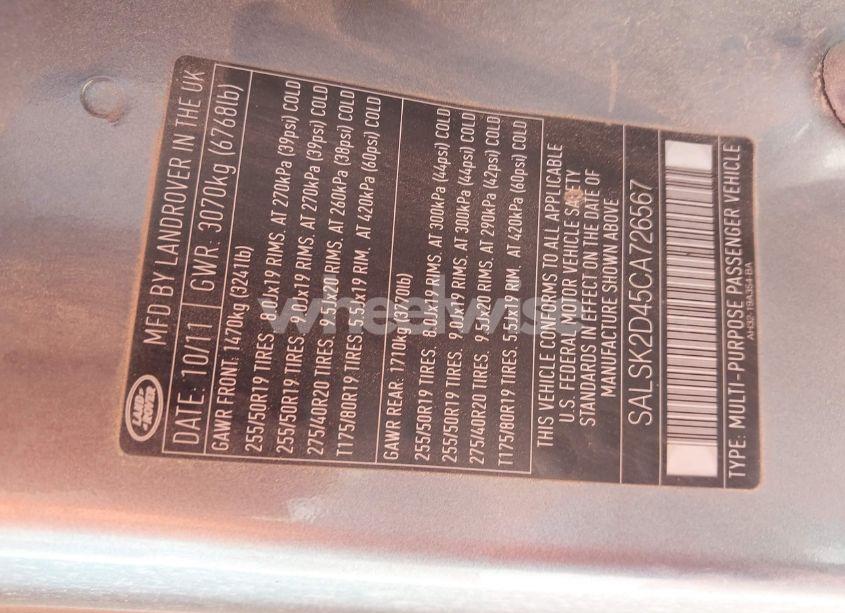 Photo 9 of 2012 Land Rover RANGE ROVER SPORT HSE (VIN SALSK2D45CA726567)